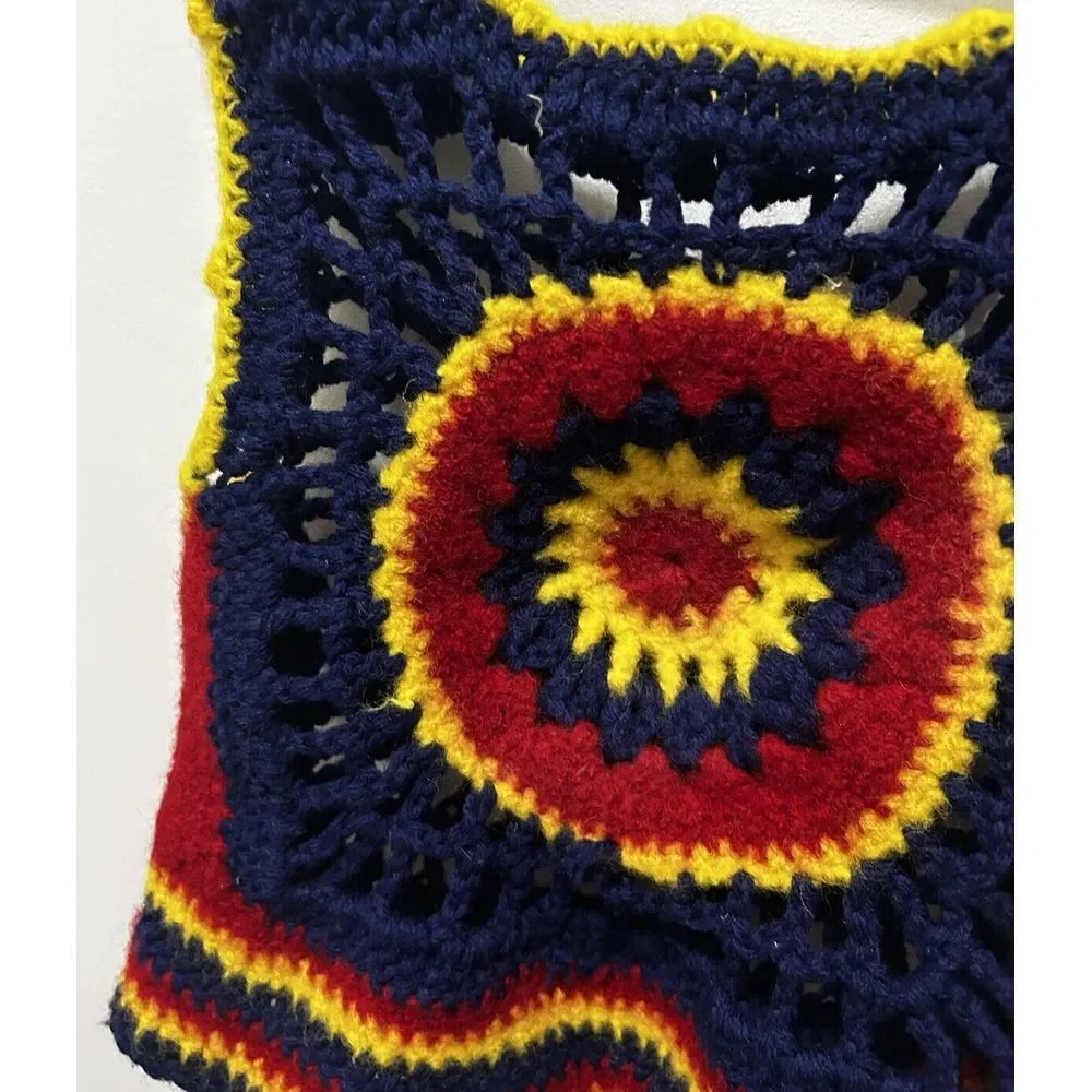 BOHO Hippie Vintage Handmade Crochet Granny Purple Flower Vest Tank Small - Picture 9 of 11